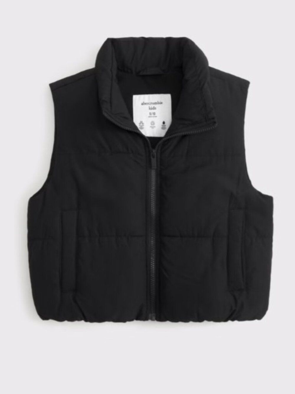 NWOT Abercrombie Kids Black Girl's Puffer Vest Fleece Travel Full Zip L 9 / 10